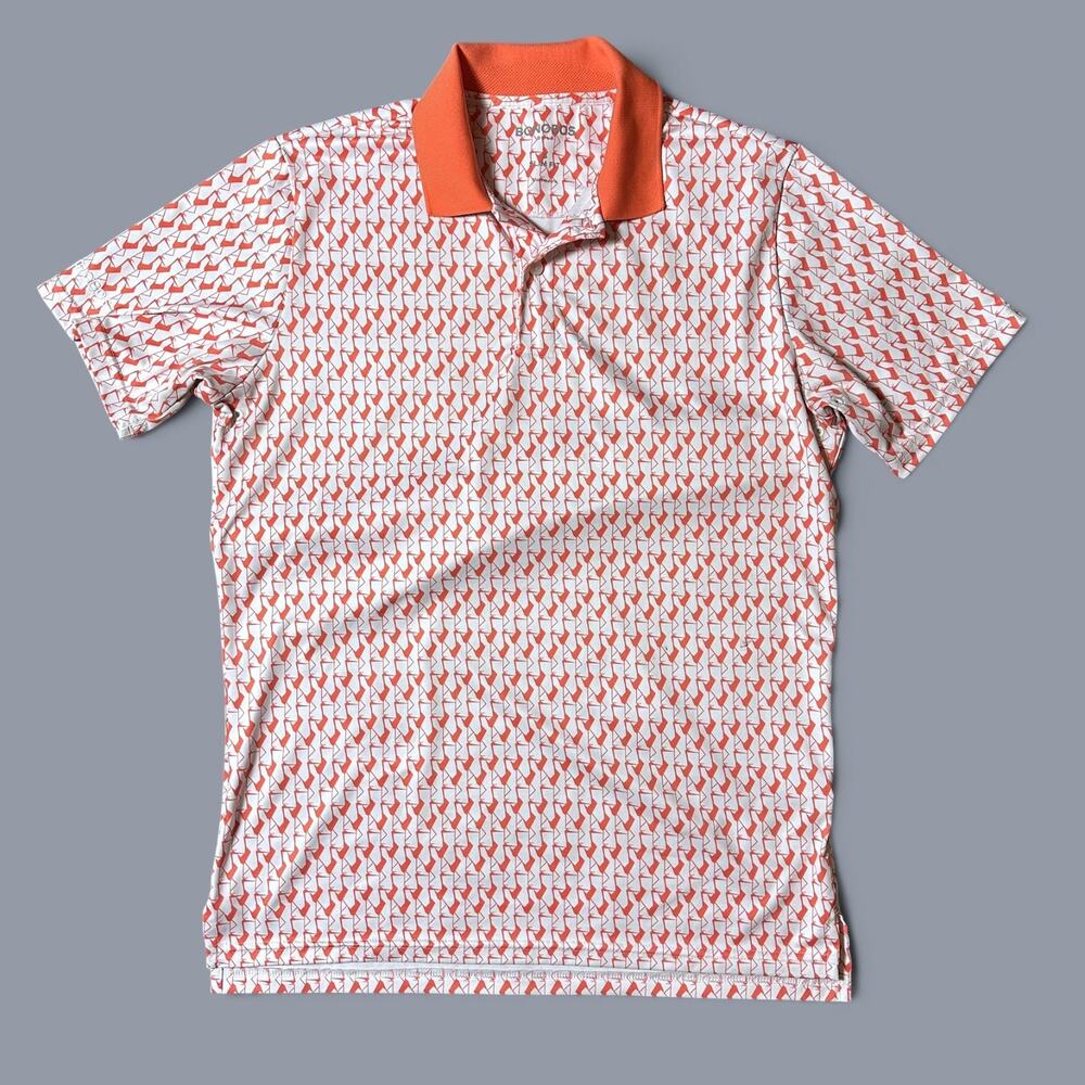 Bonobos Golf Performance Polo Mens Size S Orange White Geometric Print Slim Fit